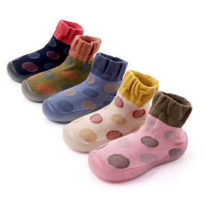 Polka-dotted Baby Sock Shoes - Yellow