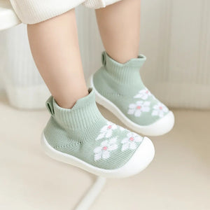 Baby Shoes - Green Flowers