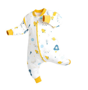 Open image in slideshow, Grookz Baby Onesie Pajamas - Yellow Spaceships
