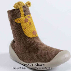 Premium Baby Sock Shoes - Brown Giraffe