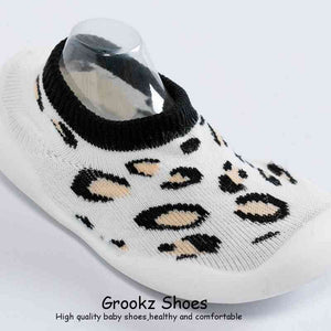 Baby Sock Shoes - White Leopard