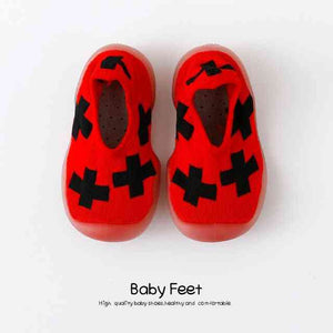Open image in slideshow, Baby Sock Shoes - Red w/ Black Plus
