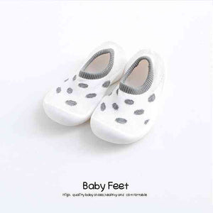 Open image in slideshow, Baby Sock Shoes - White w/ Gray Spots
