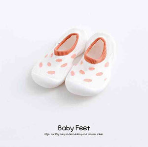 Open image in slideshow, Baby Sock Shoes - White w/ Pink Spots
