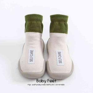 Open image in slideshow, Premium Baby Sock Shoes - Light Brow w/ Green Top
