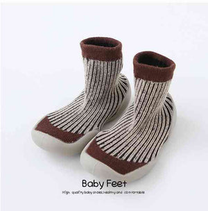 Premium Baby Sock Shoes - Brown w/ Lines
