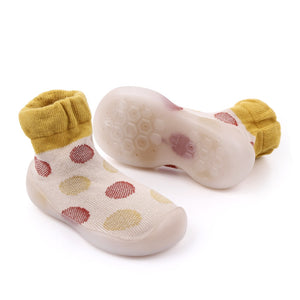 Polka-dotted Baby Sock Shoes - Yellow