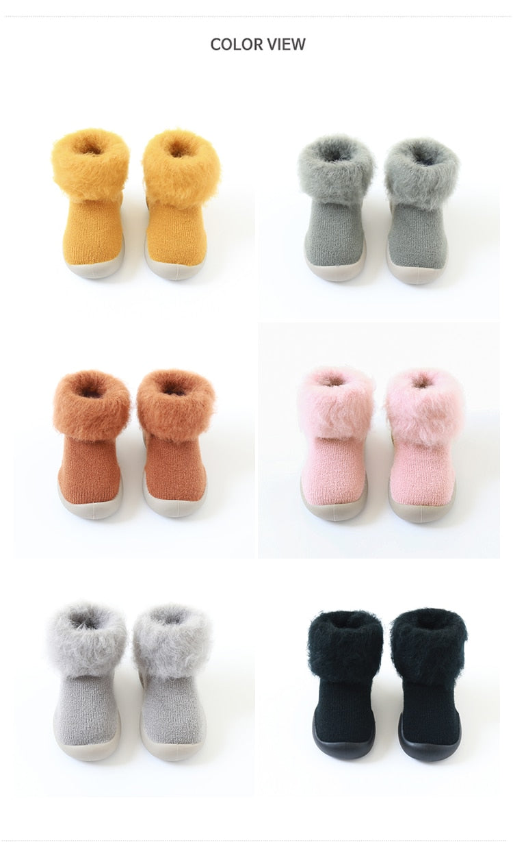Furry Baby Sock Shoes - Gray