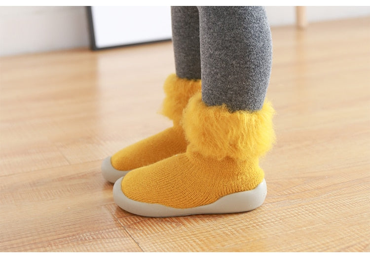 Furry Baby Sock Shoes - Yellow