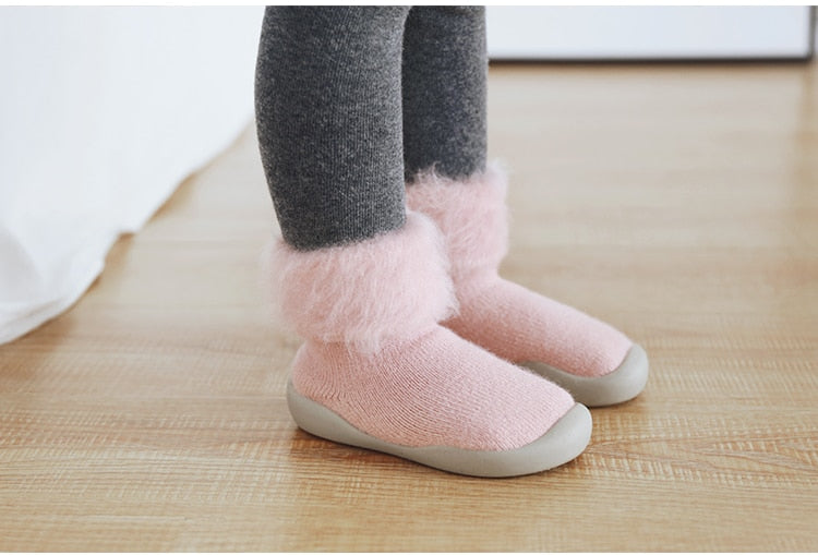 Furry Baby Sock Shoes - Pink
